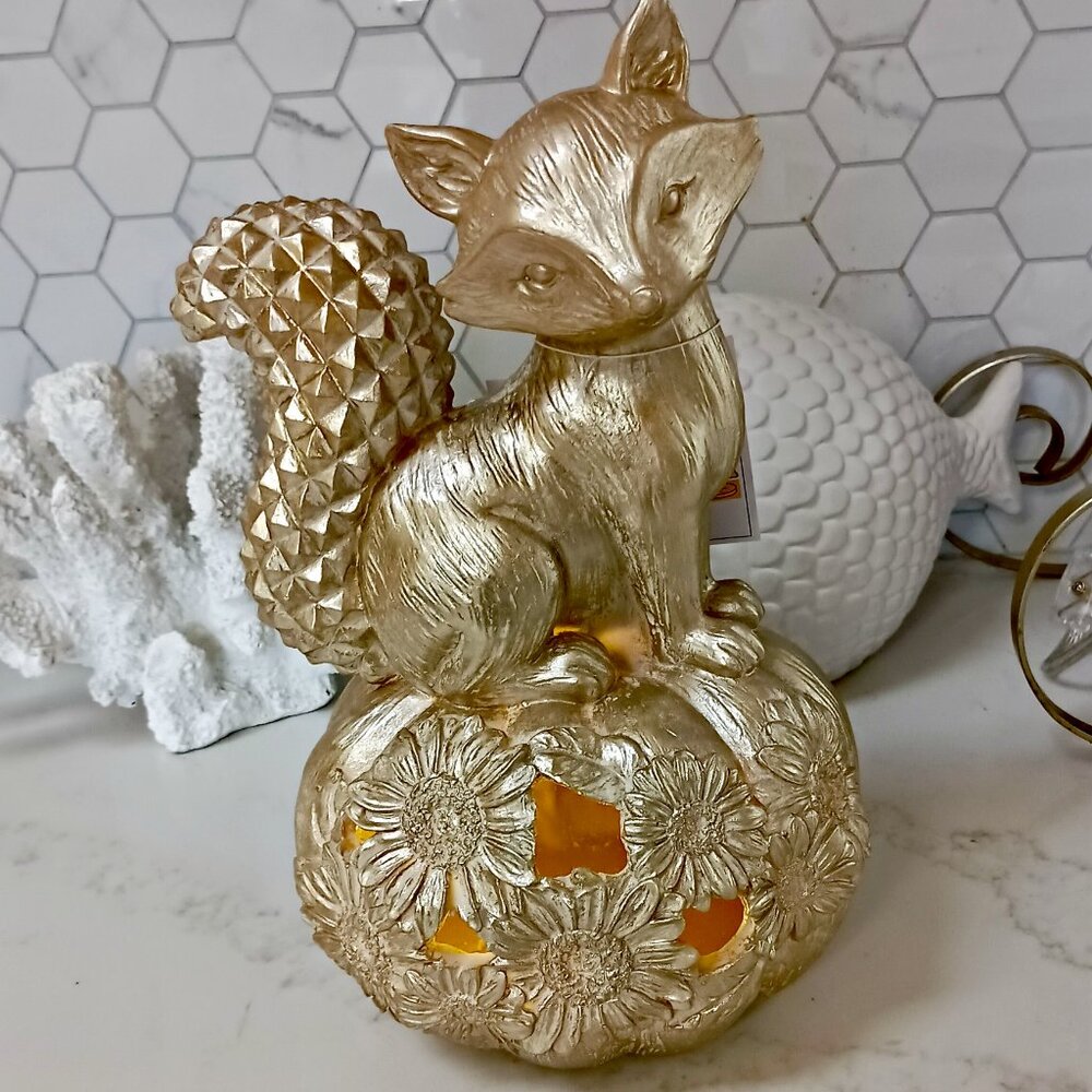 NEW! LIGHTED BOHO FARMHOUSE FOX PUMPKIN DECOR